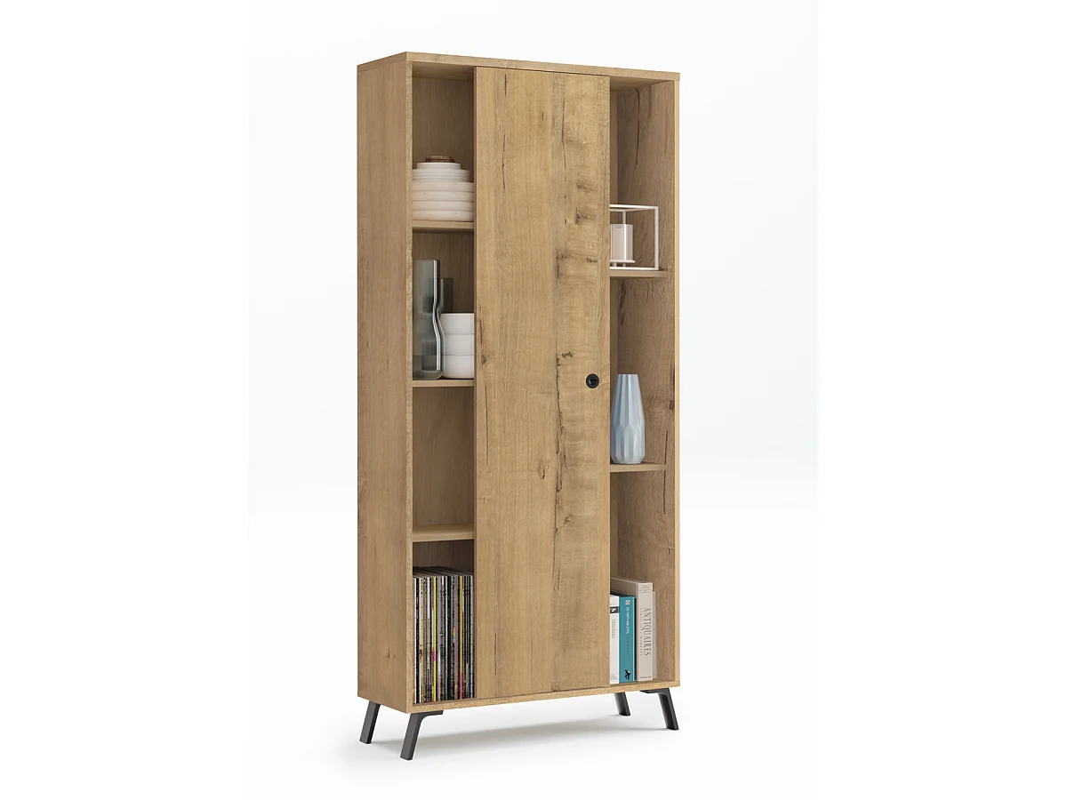 Librería Kamet con puerta corredera acabado roble gold, 180cm(alto) 80cm(ancho) 30cm(fond