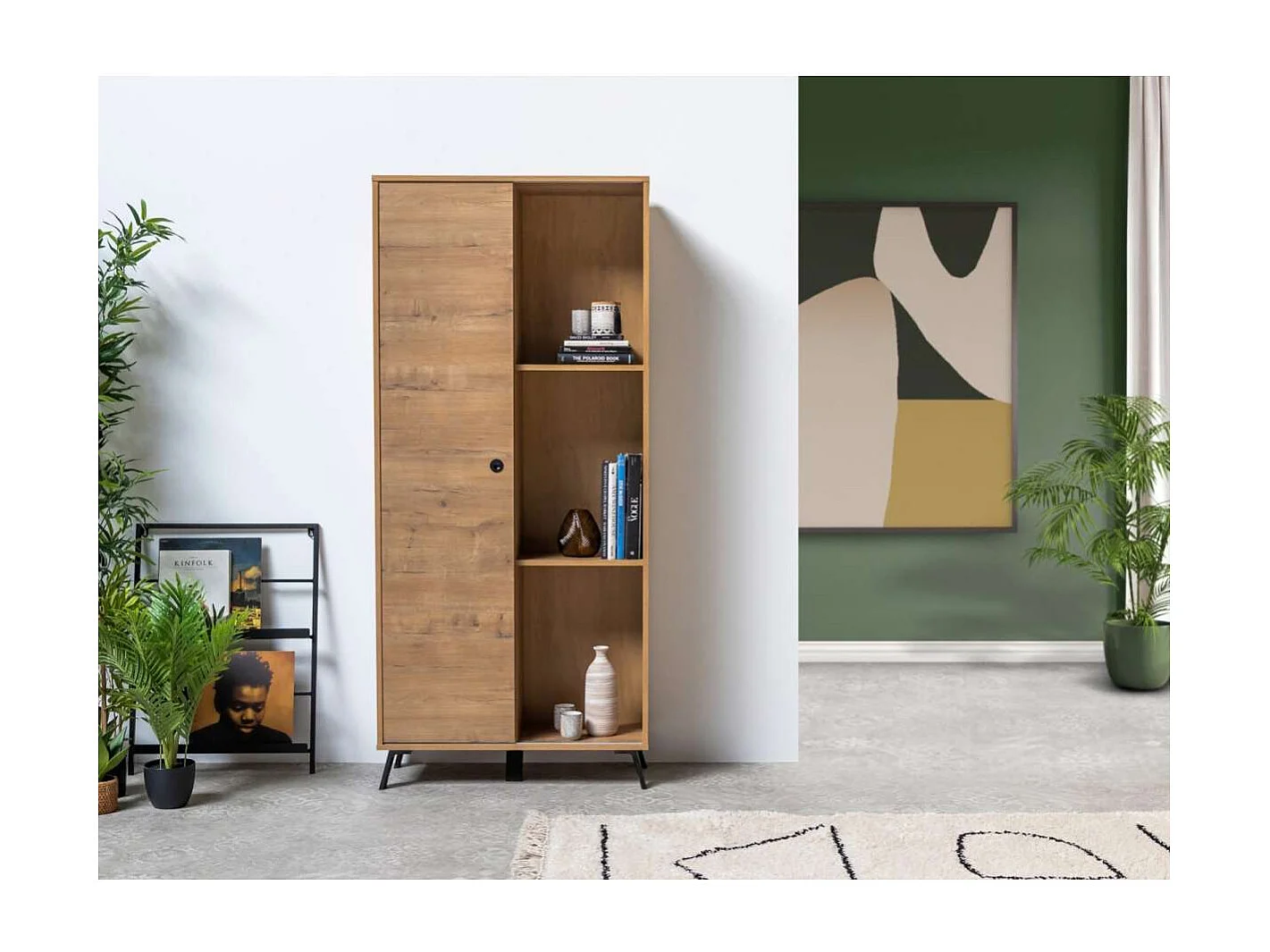 Librería Kamet con puerta corredera acabado roble gold, 180cm(alto) 80cm(ancho) 30cm(fond