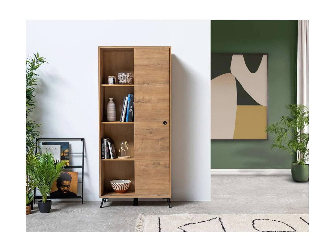 Librería Kamet con puerta corredera acabado roble gold, 180cm(alto) 80cm(ancho) 30cm(fond