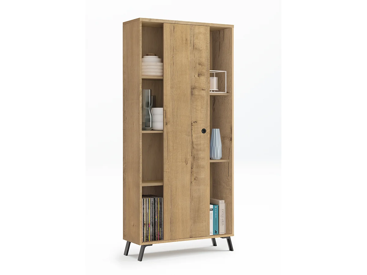 Librería Kamet con puerta corredera acabado roble gold, 180cm(alto) 80cm(ancho) 30cm(fond