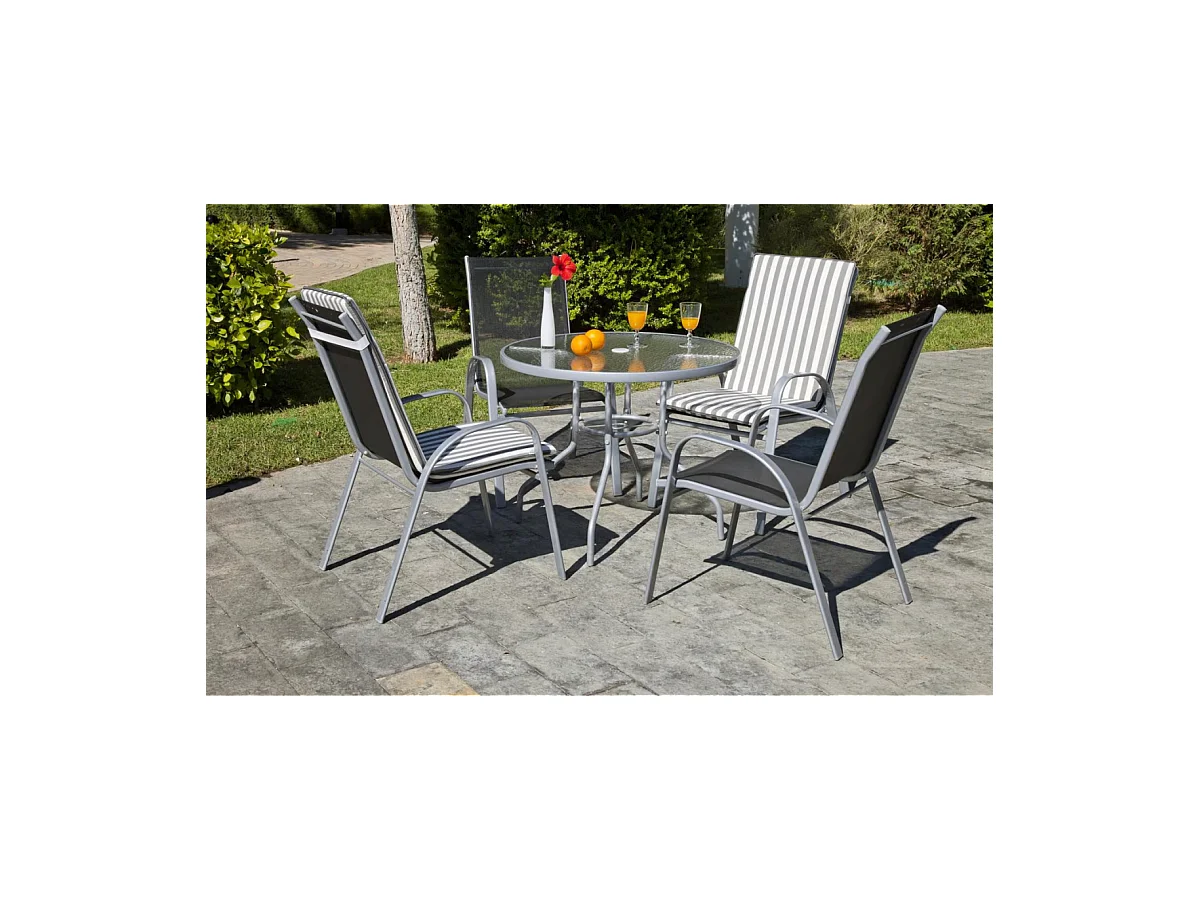 Mesa para terraza jardín en acero Seul-90, en acabado color plata (diámetro-alto): 90x75