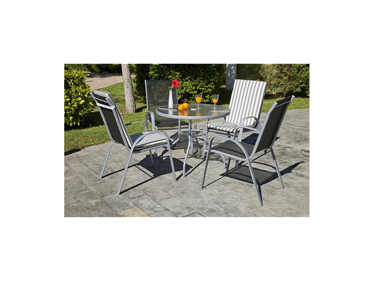 Mesa para terraza jardín en acero Seul-90, en acabado color plata (diámetro-alto): 90x75