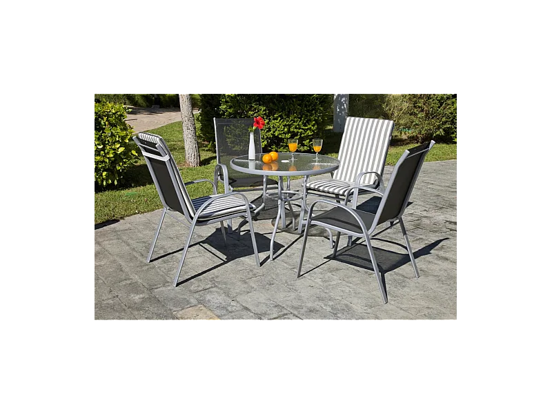 Mesa para terraza jardín en acero Seul-90, en acabado color plata (diámetro-alto): 90x75