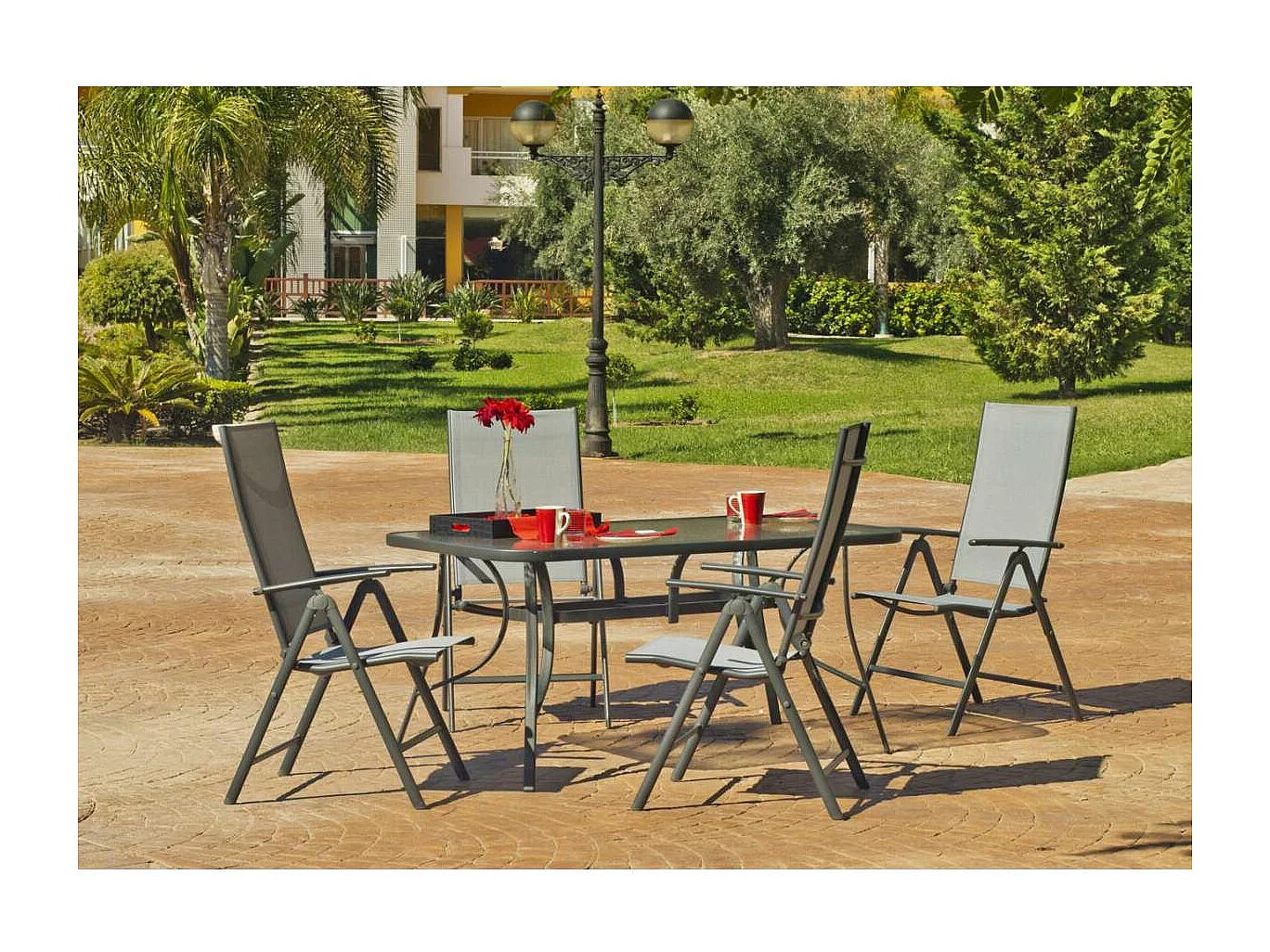 Mesa terraza jardín acero Sulam-150 en acabado antracita 150cm(ancho) 75cm(altura) 90cm(f