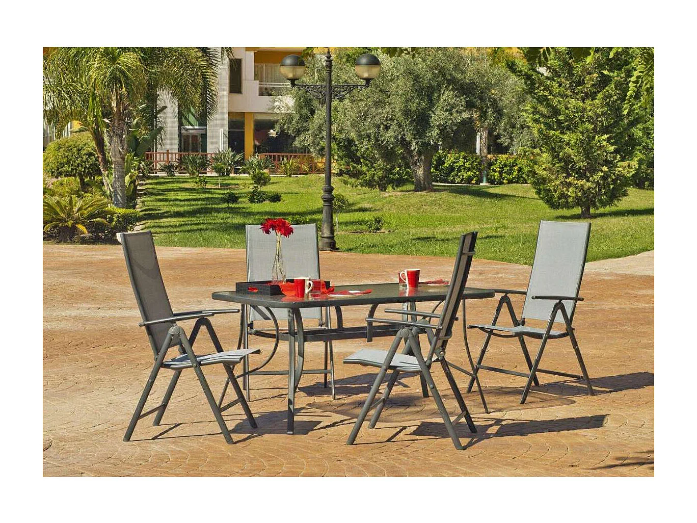 Mesa terraza jardín acero Sulam-150 en acabado antracita 150cm(ancho) 75cm(altura) 90cm(f