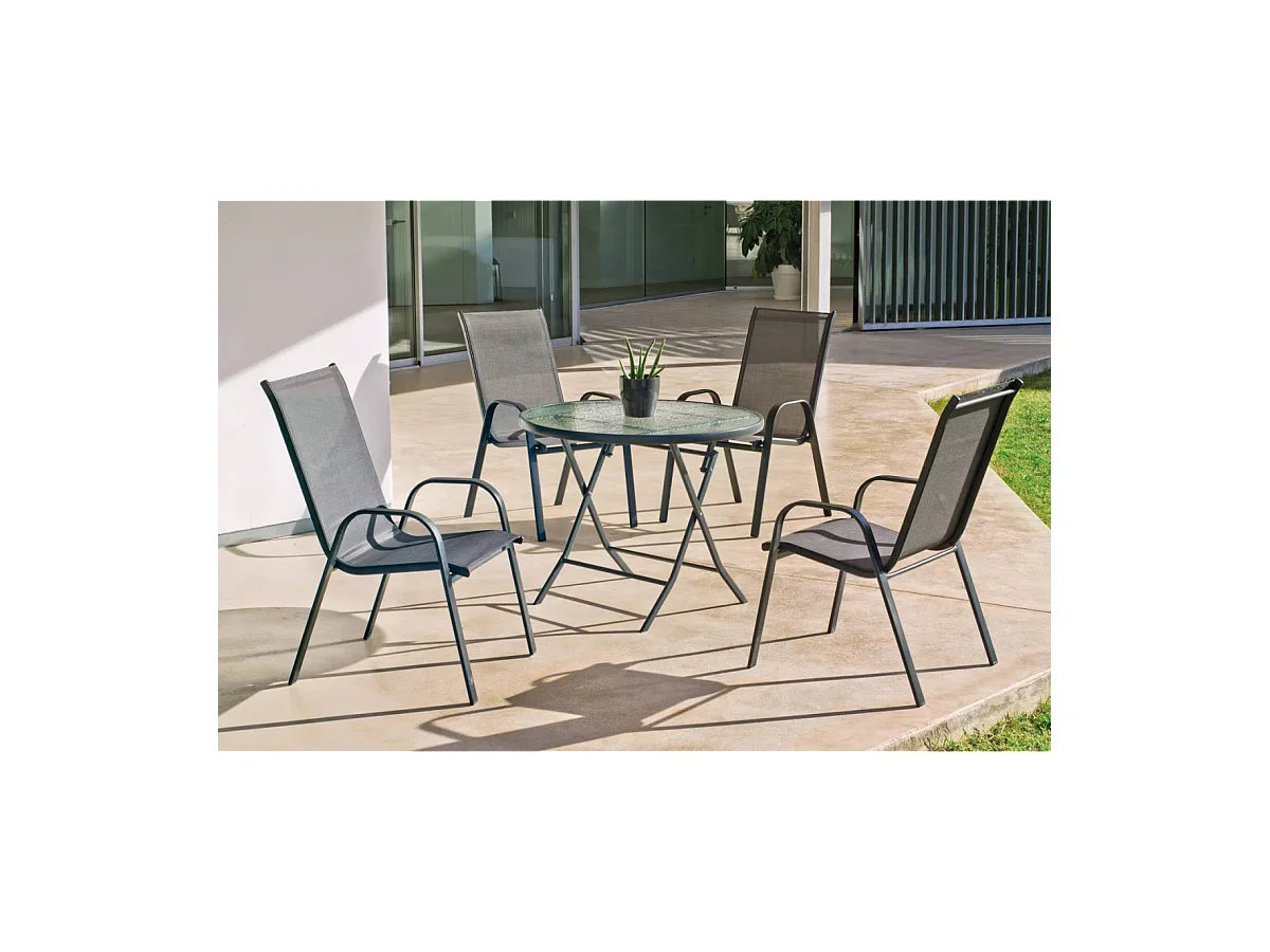 Mesa redonda terraza jardín acero plegable Cordoba-90 cm(ancho) 90 cm(fondo)75 cm(altura)