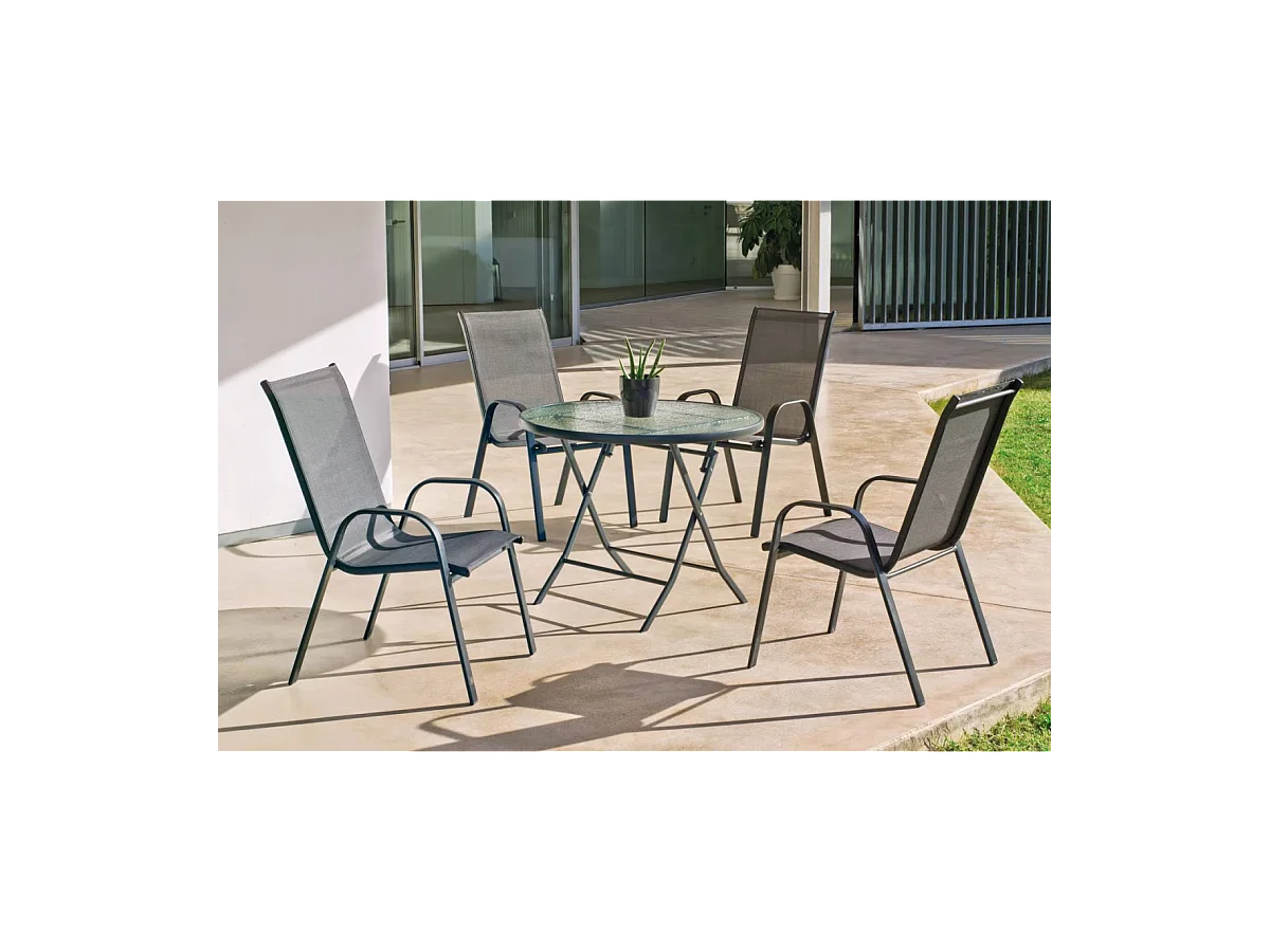 Mesa redonda terraza jardín acero plegable Cordoba-90 cm(ancho) 90 cm(fondo)75 cm(altura)