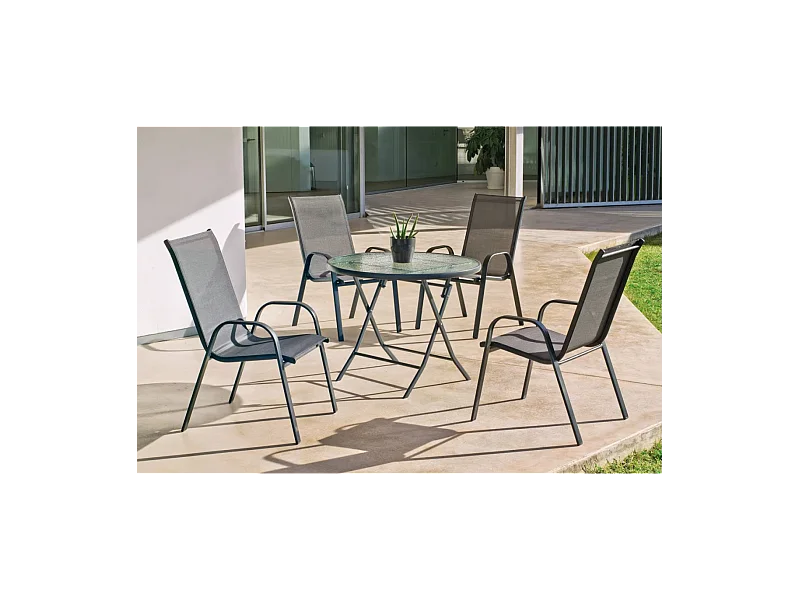 Mesa redonda terraza jardín acero plegable Cordoba-90 cm(ancho) 90 cm(fondo)75 cm(altura)