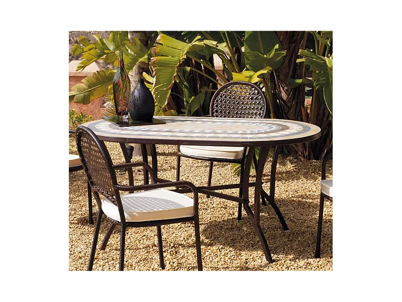 Mesa para terraza jardín mosaico Laredo-150,  (ancho-fondo-alto): 150x90x75H cm.