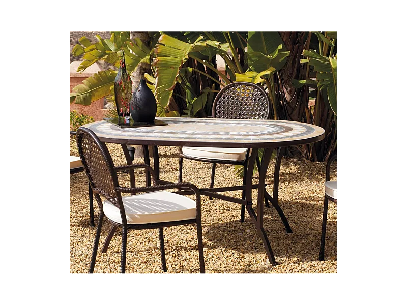 Mesa para terraza jardín mosaico Laredo-150,  (ancho-fondo-alto): 150x90x75H cm.