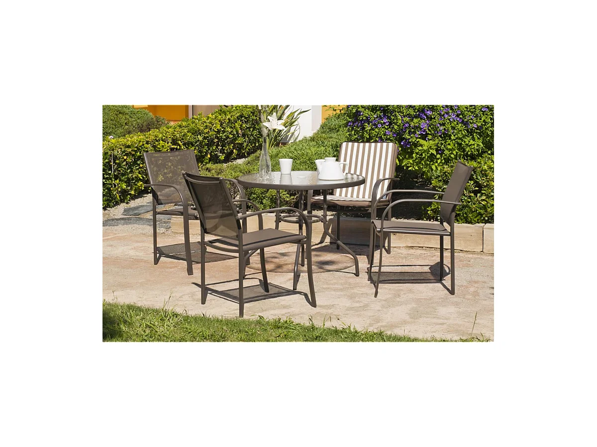 Mesa redonda de acero Macao-90 acabado color bronce, (diámetro-alto): 90x75 cm..