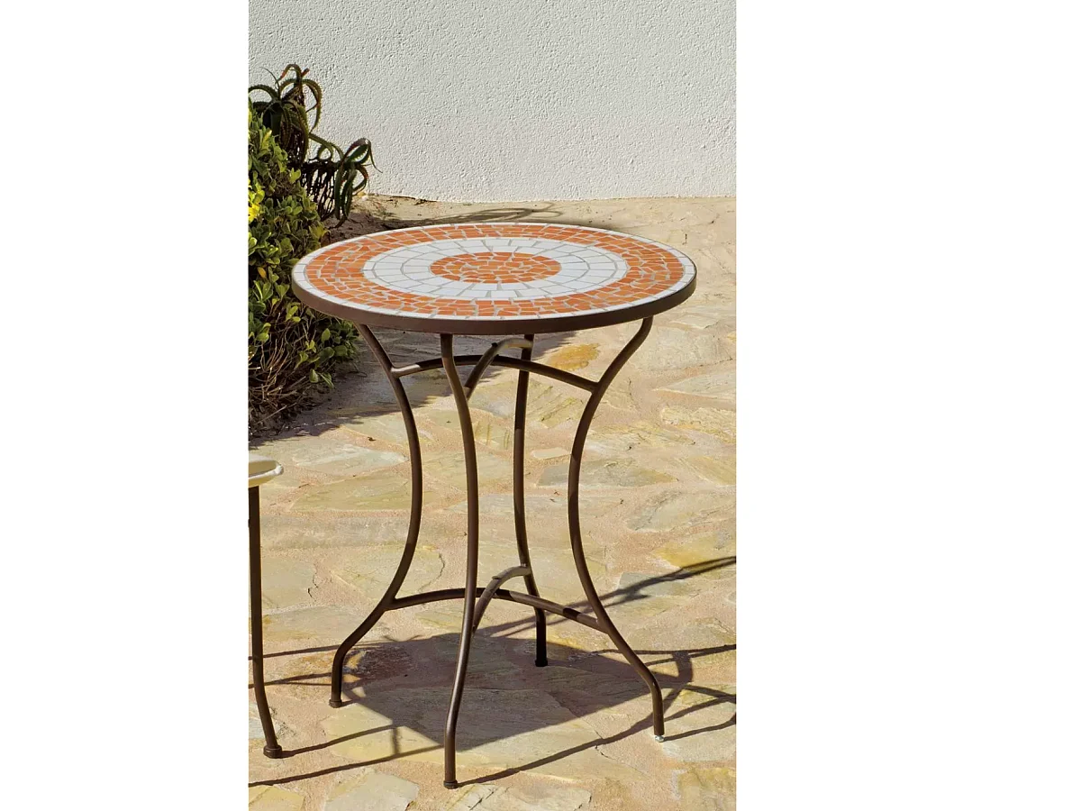 Mesa para terraza jardín mosaico Málaga-60, (Diámetro-Alto): 60Øx72H cm.