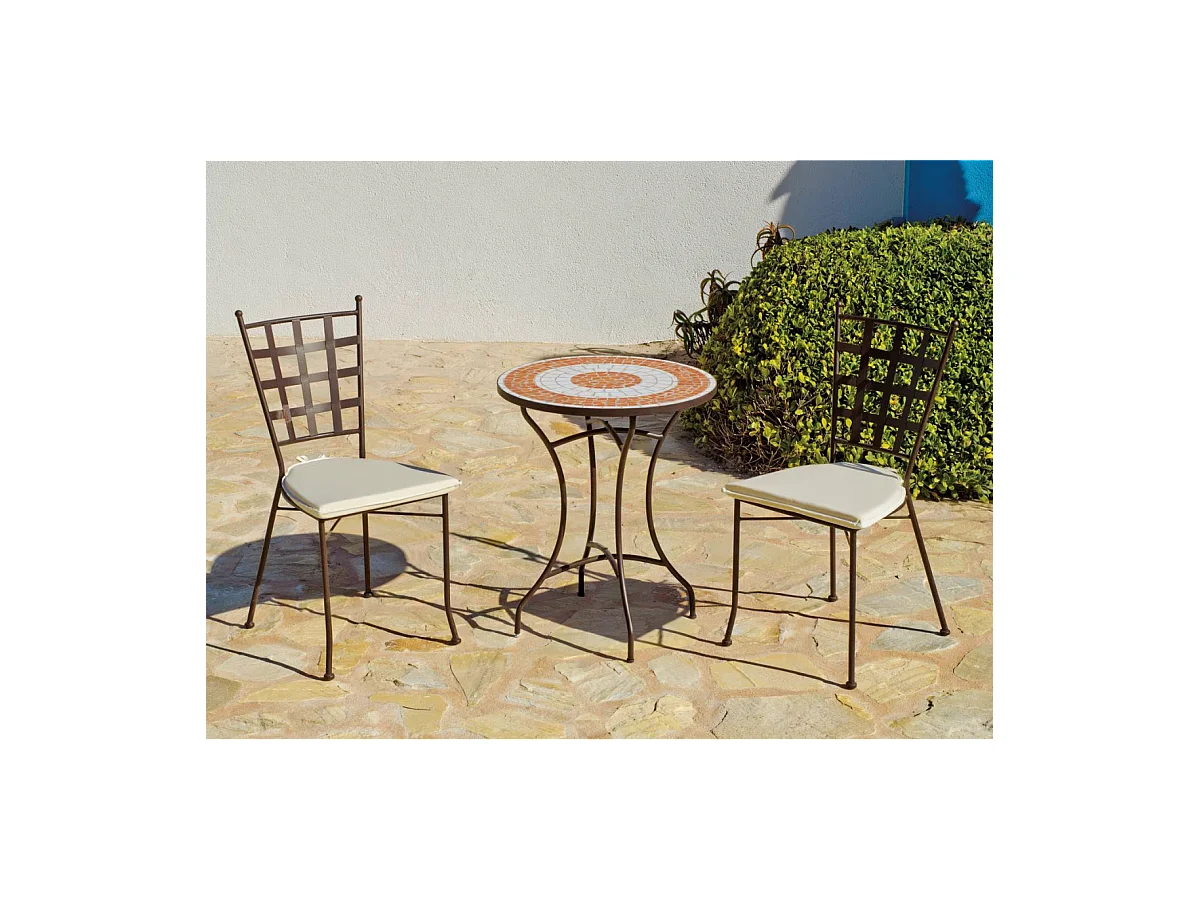 Mesa para terraza jardín mosaico Málaga-60, (Diámetro-Alto): 60Øx72H cm.