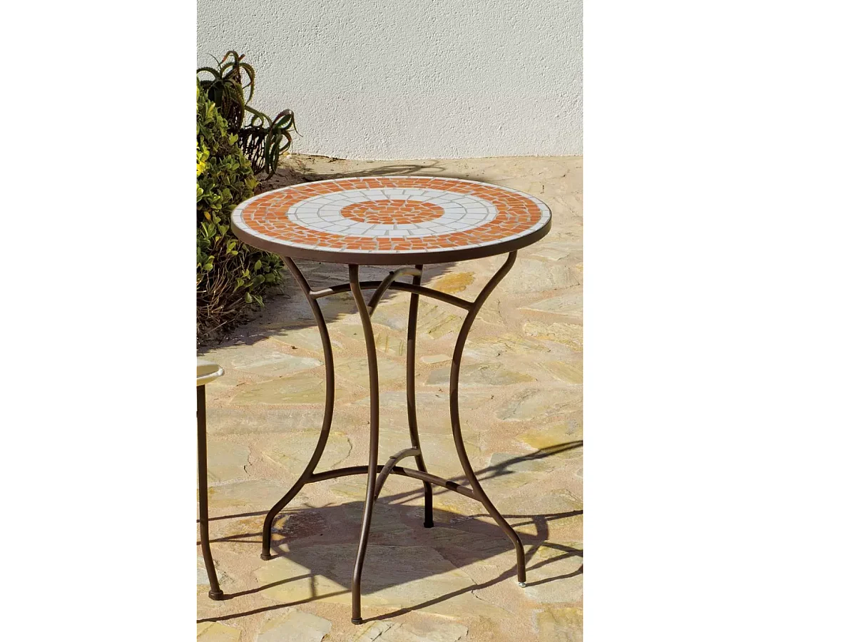 Mesa para terraza jardín mosaico Málaga-60, (Diámetro-Alto): 60Øx72H cm.