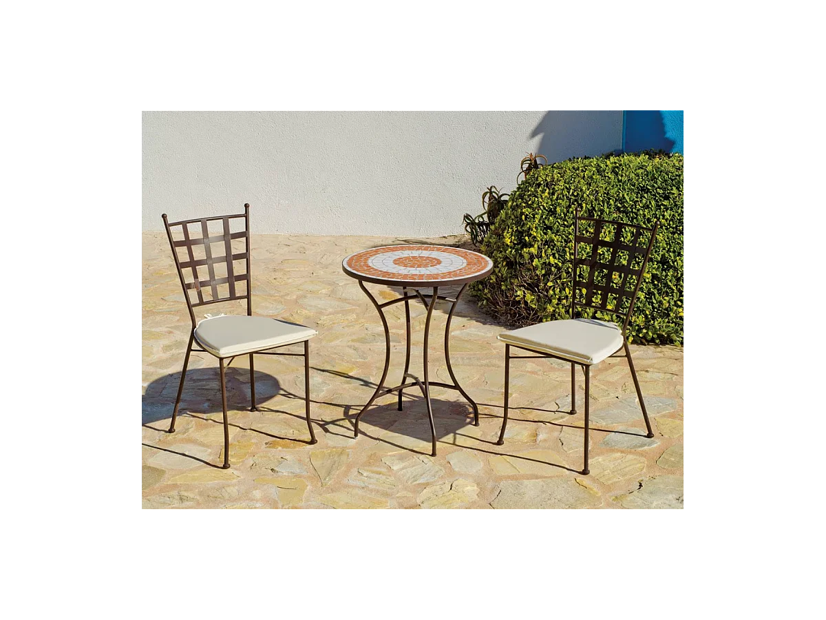 Mesa para terraza jardín mosaico Málaga-60, (Diámetro-Alto): 60Øx72H cm.