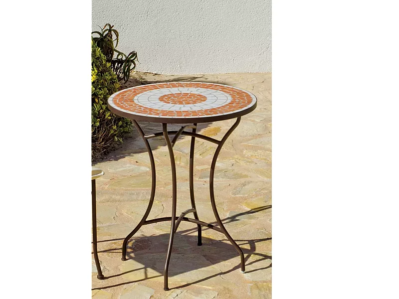 Mesa para terraza jardín mosaico Málaga-60, (Diámetro-Alto): 60Øx72H cm.