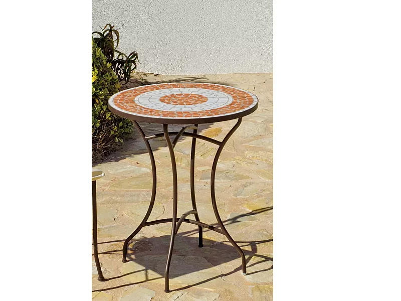 Mesa para terraza jardín mosaico Málaga-60, (Diámetro-Alto): 60Øx72H cm.