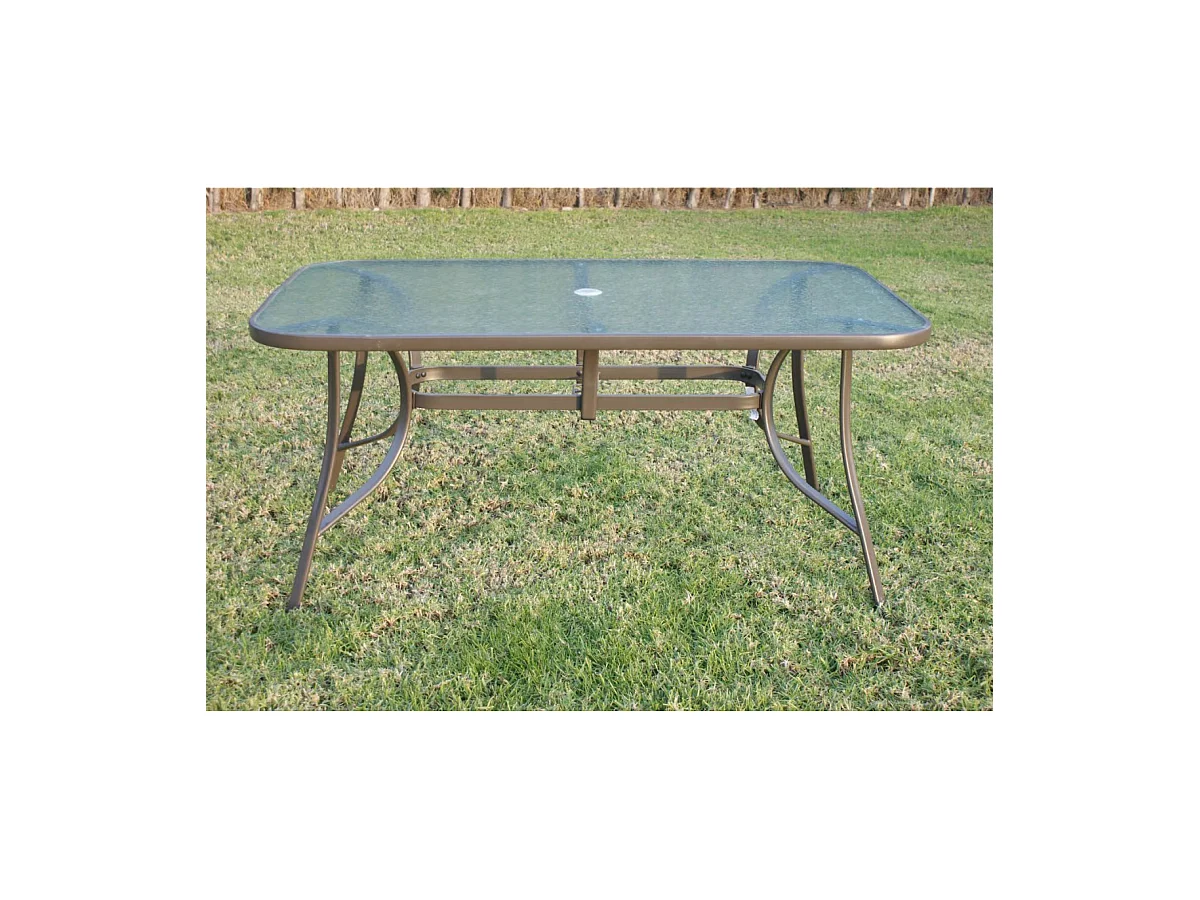 Mesa de acero Macao-150 acabado color bronce, (ancho-fondo-alto): 150x90x75 cm..