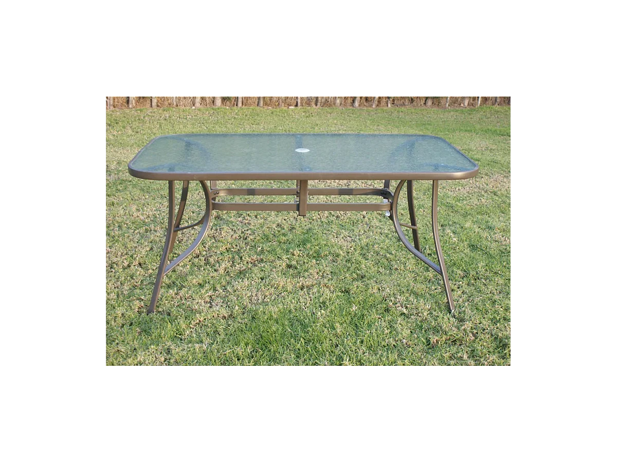 Mesa de acero Macao-150 acabado color bronce, (ancho-fondo-alto): 150x90x75 cm..