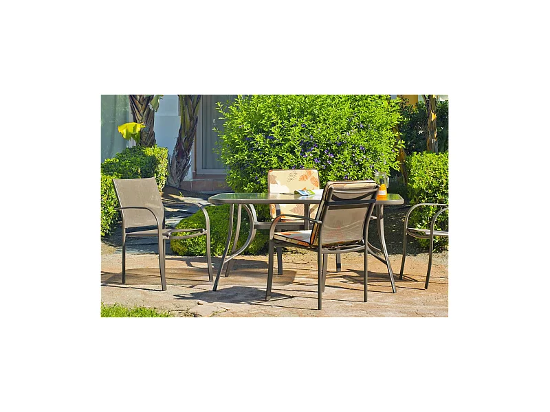 Mesa de acero Macao-150 acabado color bronce, (ancho-fondo-alto): 150x90x75 cm..