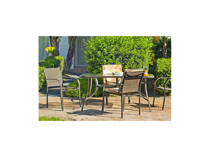 Mesa de acero Macao-150 acabado color bronce, (ancho-fondo-alto): 150x90x75 cm..