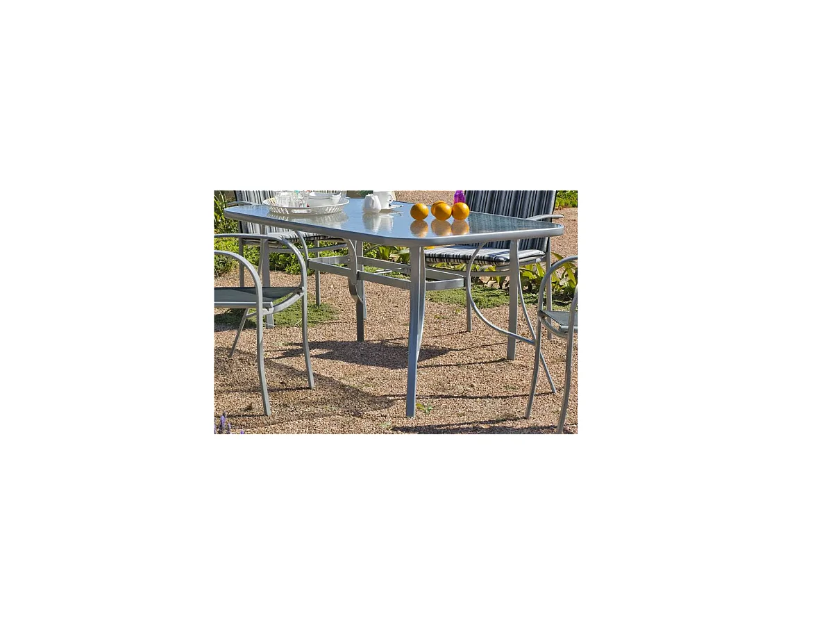 Mesa para terraza jardín en acero Seul-150, en acabado color plata.