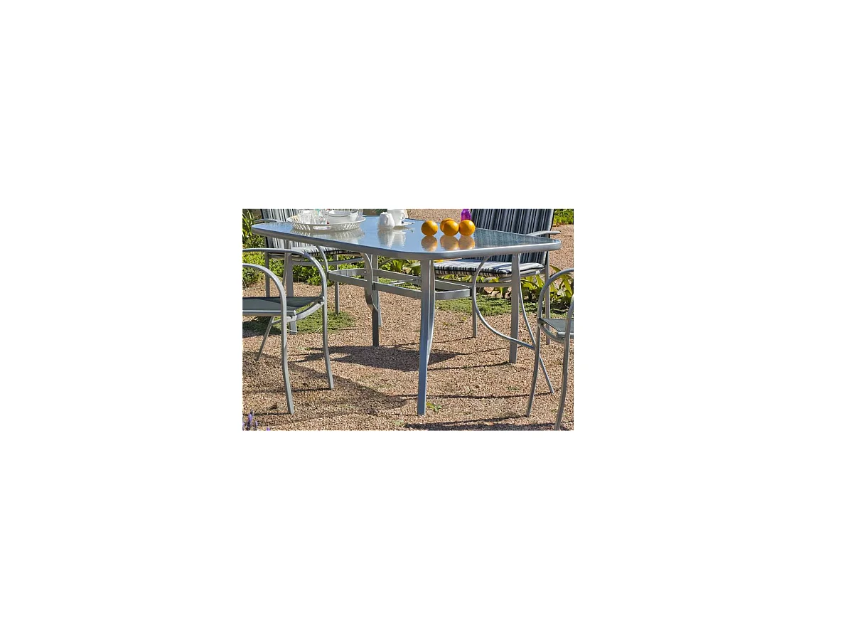 Mesa para terraza jardín en acero Seul-150, en acabado color plata.