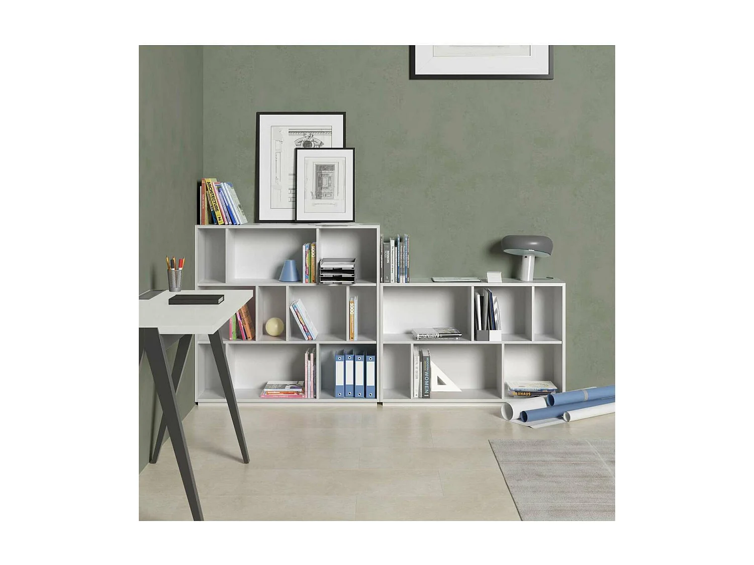 Estanteria 2 alturas modelo 547 acabado blanco. 80cm(alto), 119cm(ancho), 32cm(fondo).