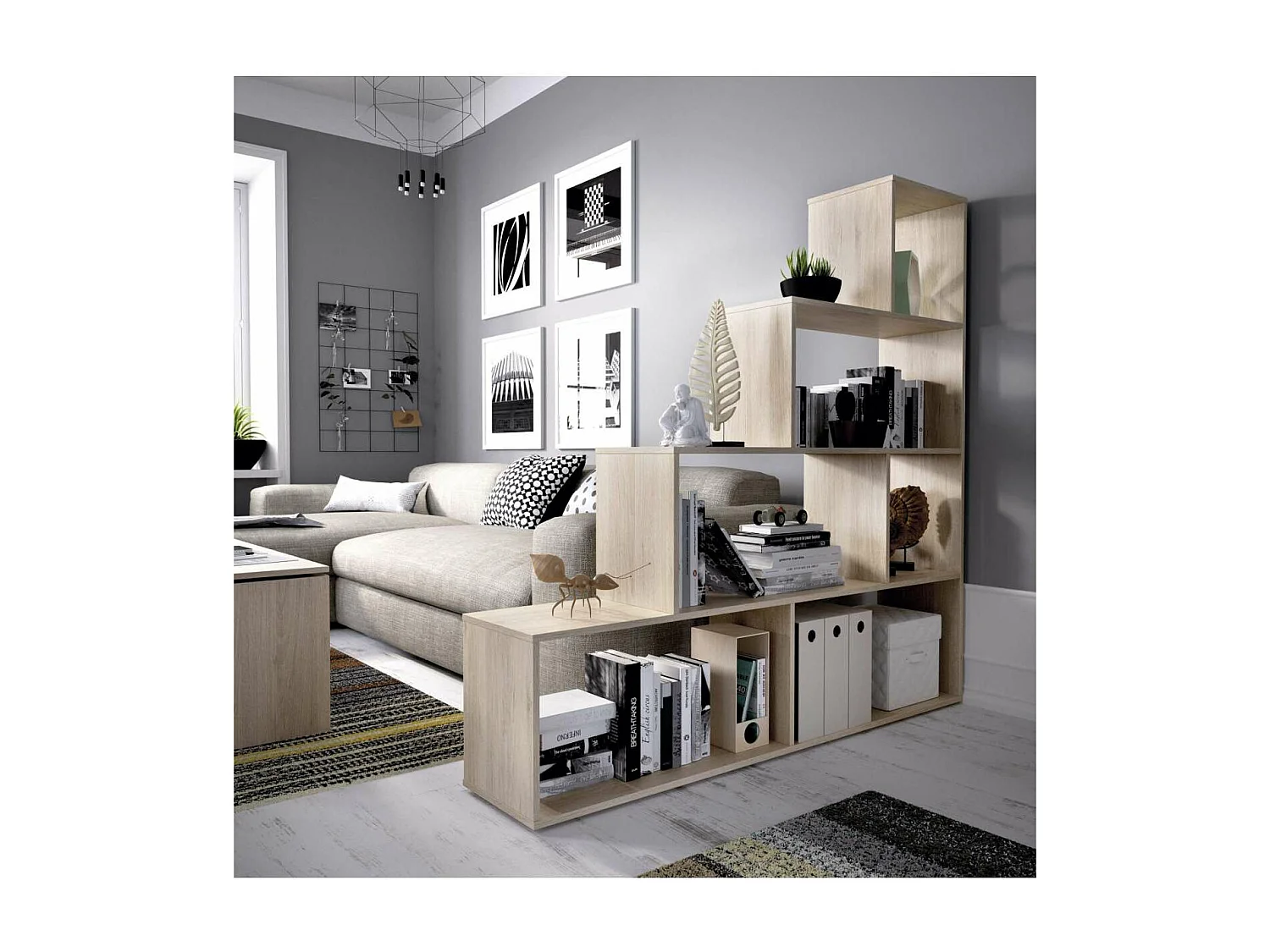 Estantería Iznatoraf en roble natural 145 cm(alto)145 cm(ancho)29 cm(fondo).