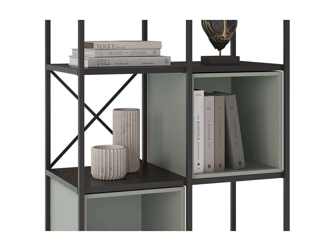 Estantería 3 cubos y estantes modelo Berta-70 acabado negro/verde, 179cm(alto) 70cm(ancho