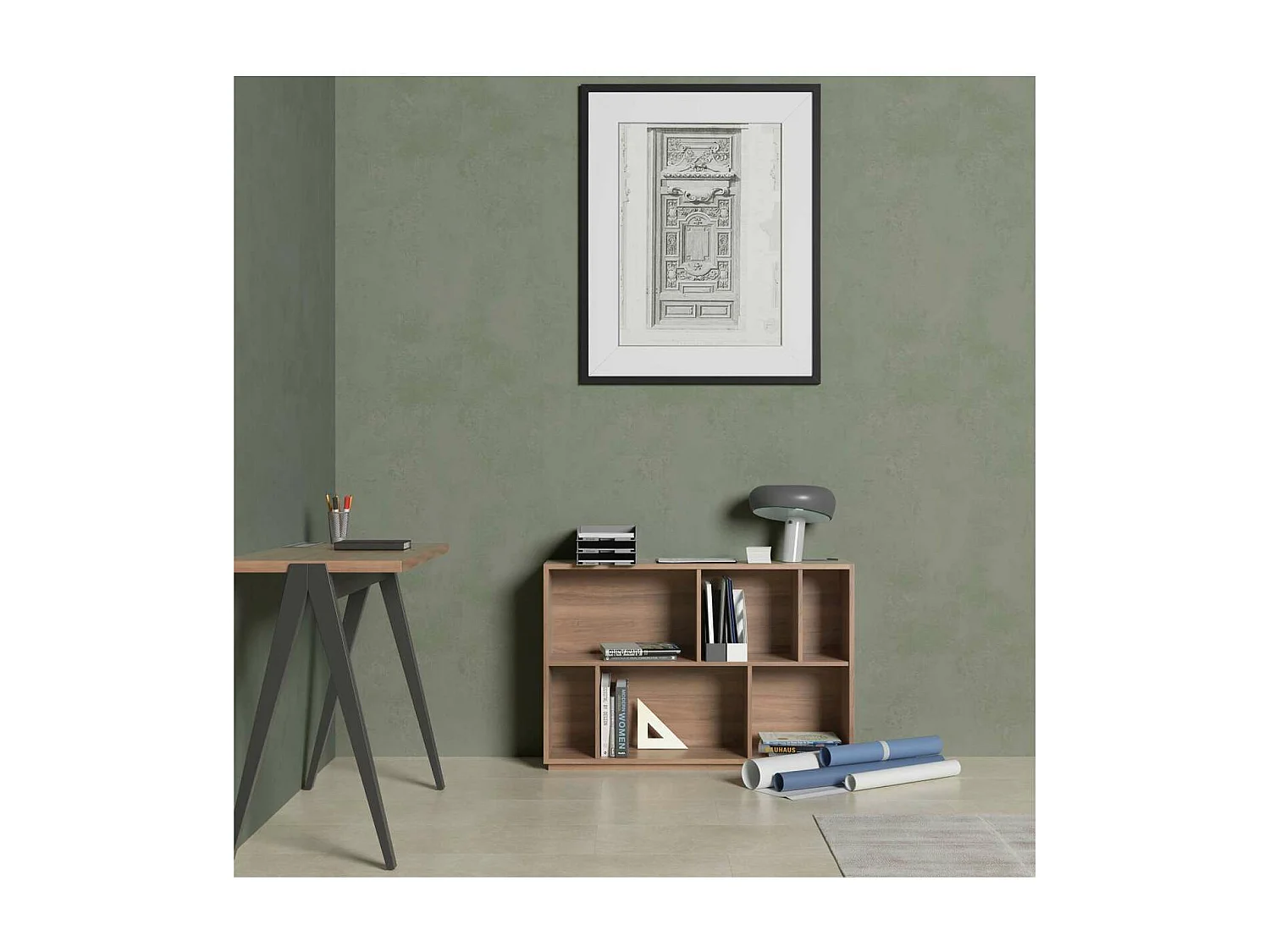 Estanteria 2 alturas modelo 547 acabado nogal. 80cm(alto), 119cm(ancho), 32cm(fondo).