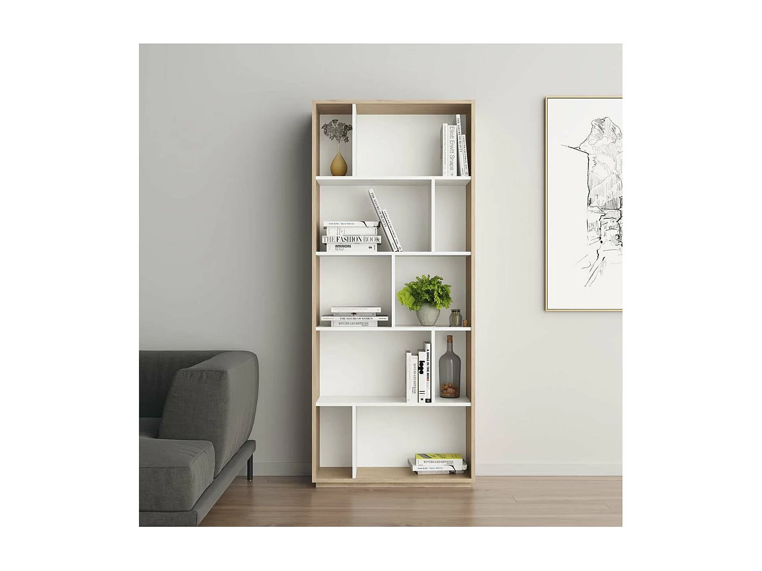 Estantería 5 alturas modelo 545 acabado roble claro/blanco. 191 cm(alto), 80 cm(ancho), 3