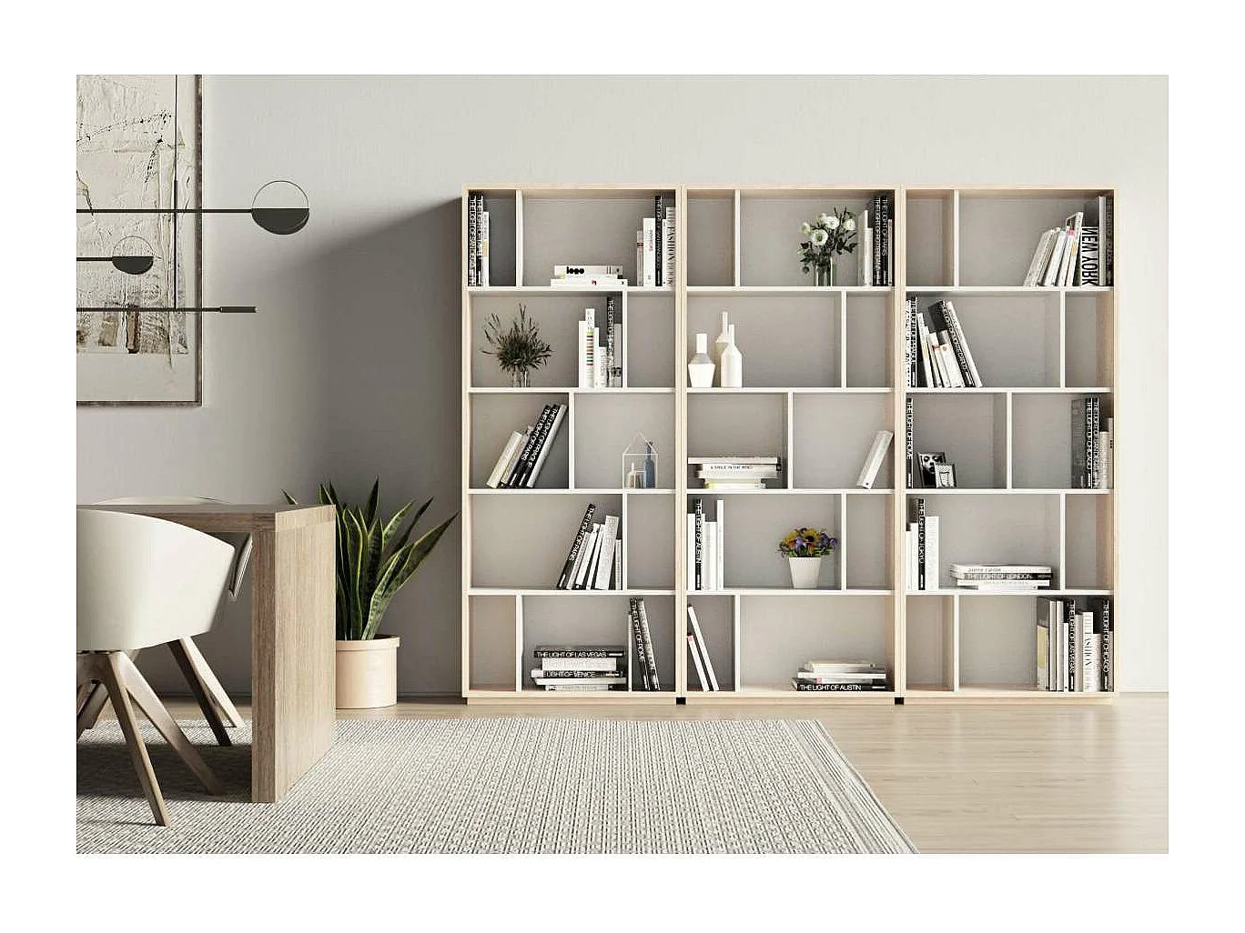 Estantería 5 alturas modelo 545 acabado roble claro/blanco. 191 cm(alto), 80 cm(ancho), 3