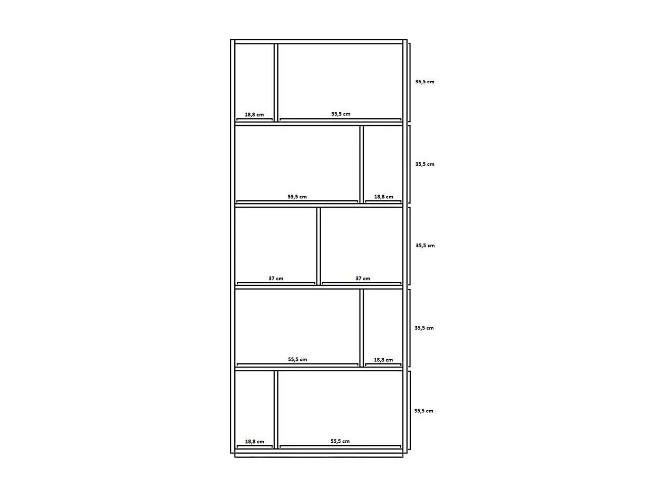 Estantería 5 alturas modelo 545 acabado roble claro/blanco. 191 cm(alto), 80 cm(ancho), 3