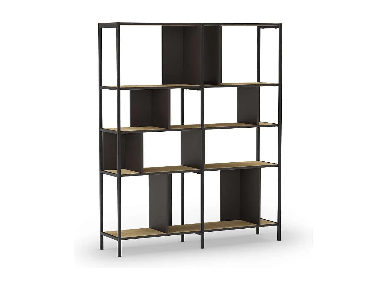 Estantería varios estantes modelo Amaya-144 acabado roble/negro, 175cm(alto) 144cm(ancho)