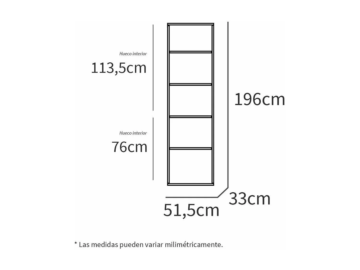 Estantería-3 cuatro estantes acabado roble gold, 196.5 cm(alto)51.5 cm(ancho)33 cm(fondo)