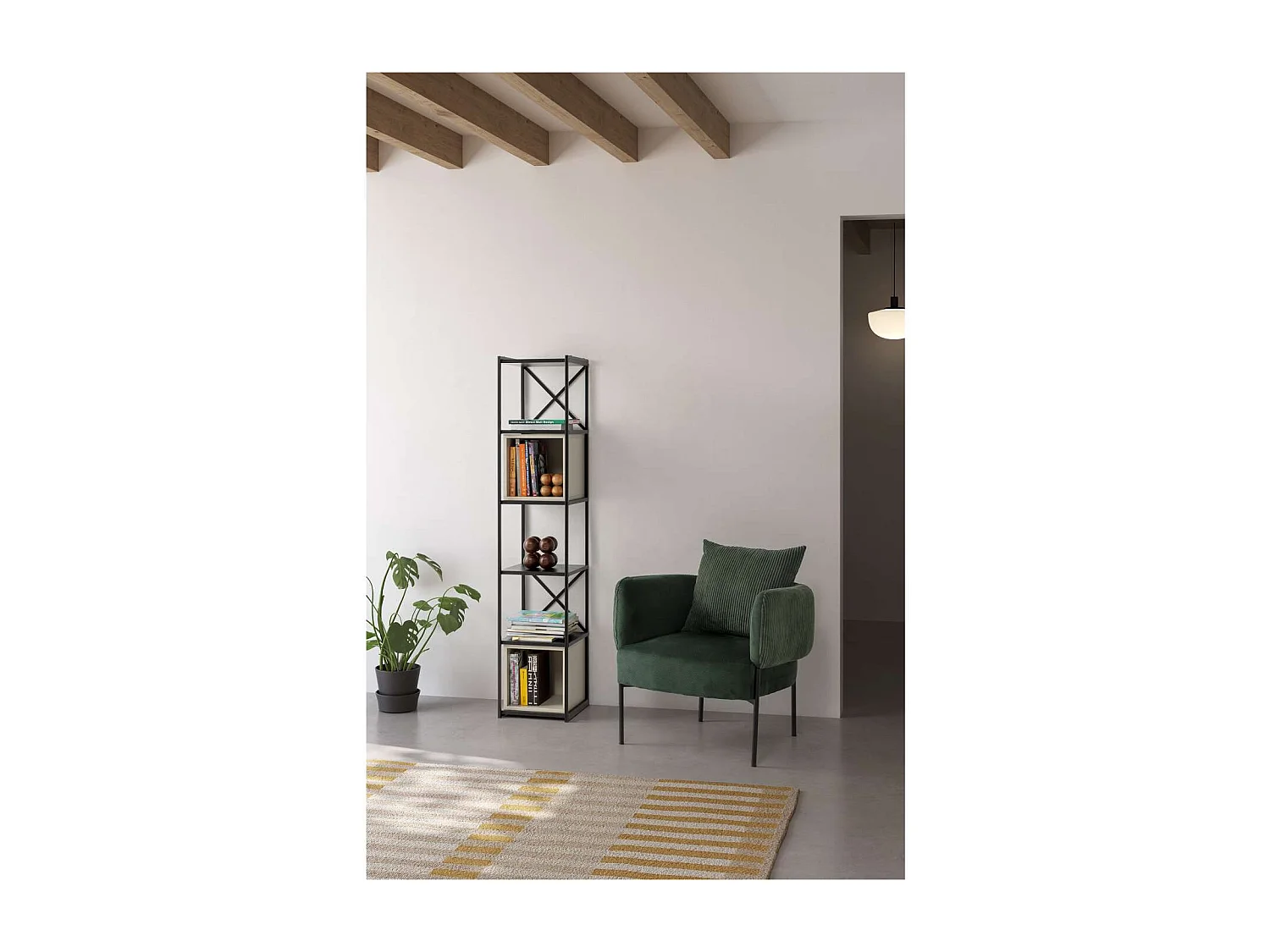 Estantería 2 cubos y estantes modelo Berta-36 acabado negro/crema, 179cm(alto) 36cm(ancho