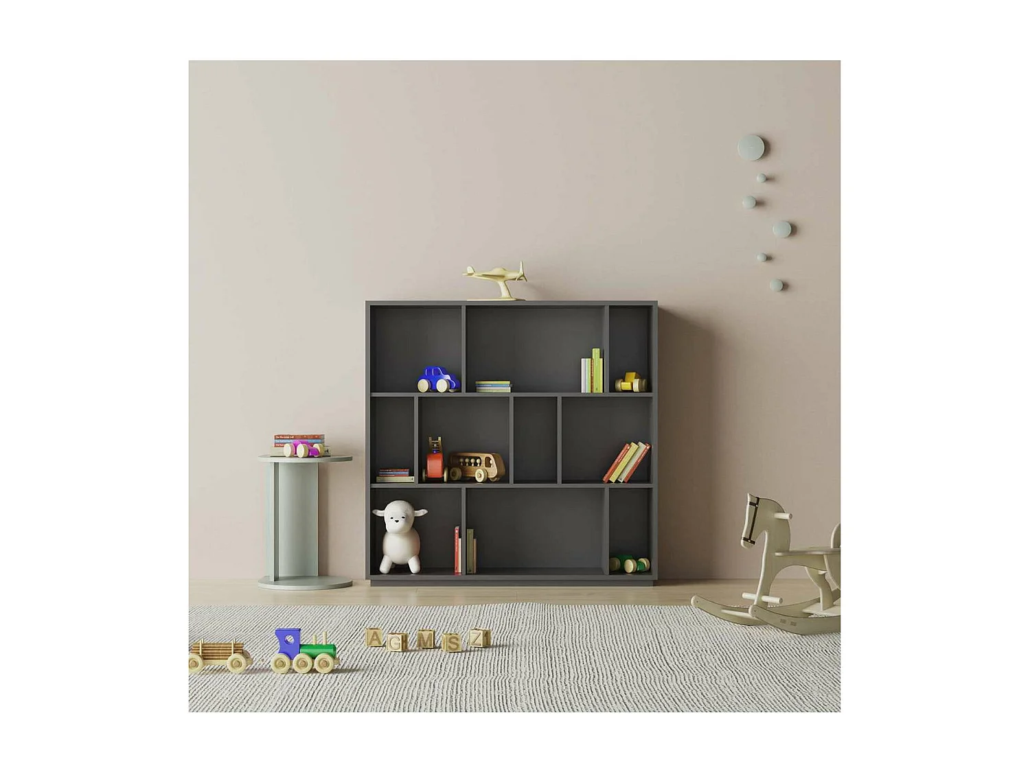 Estanteria 3 alturas modelo 546 acabado grafito. 117 cm(alto), 119 cm(ancho), 32 cm(fondo)