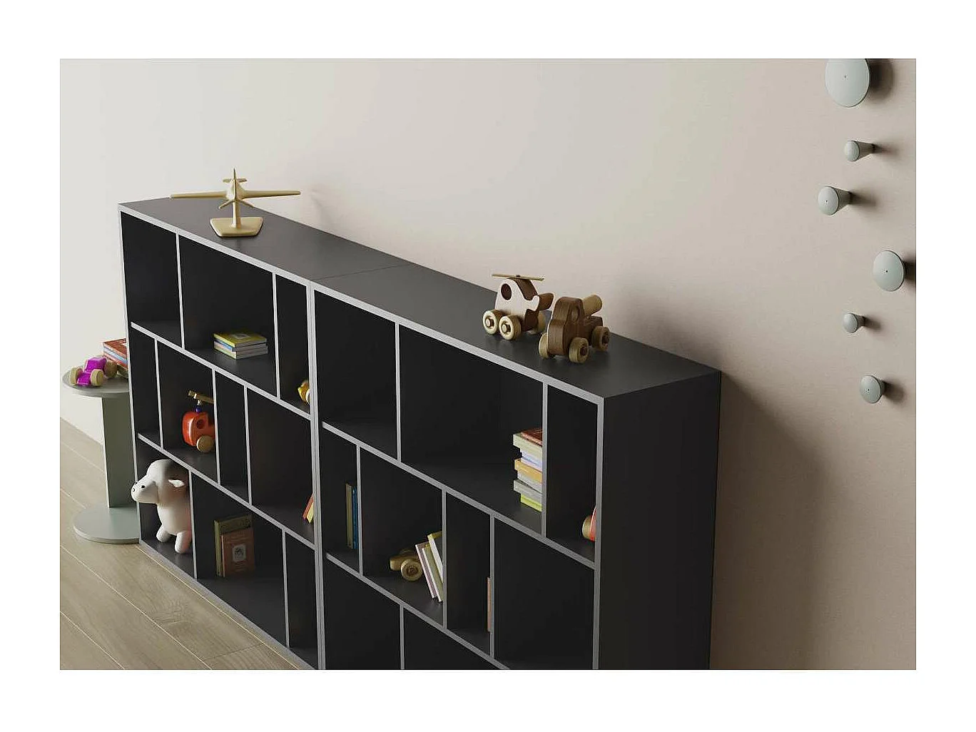 Estanteria 3 alturas modelo 546 acabado grafito. 117 cm(alto), 119 cm(ancho), 32 cm(fondo)