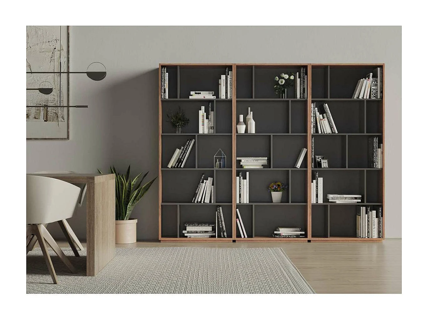 Estantería 5 alturas modelo 545 acabado nogal claro/grafito. 191 cm(alto), 80 cm(ancho),