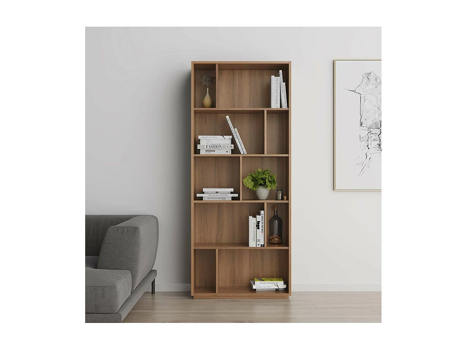 Estantería 5 alturas modelo 545 acabado nogal claro. 191 cm(alto), 80 cm(ancho), 32 cm(fo