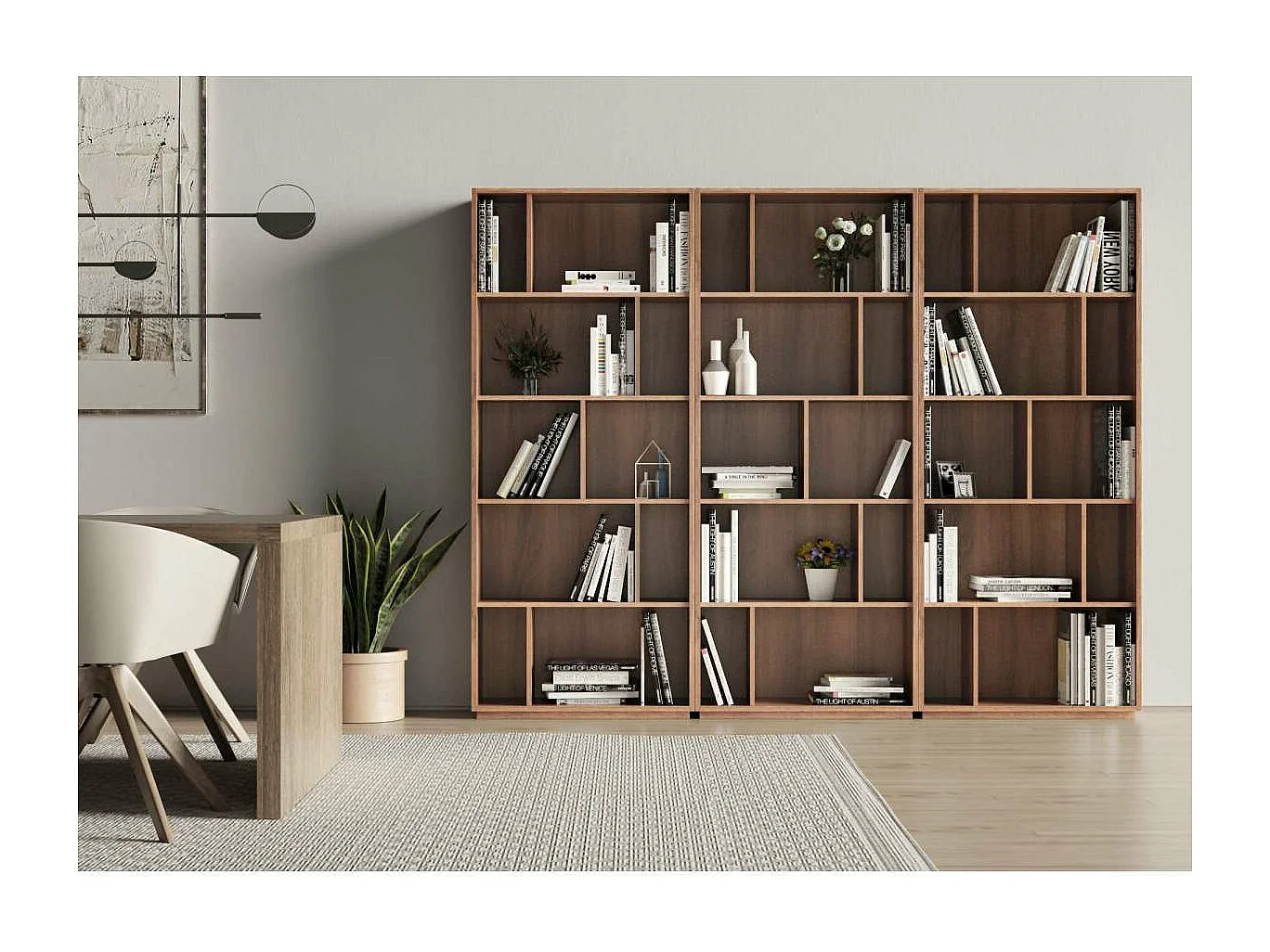 Estantería 5 alturas modelo 545 acabado nogal claro. 191 cm(alto), 80 cm(ancho), 32 cm(fo