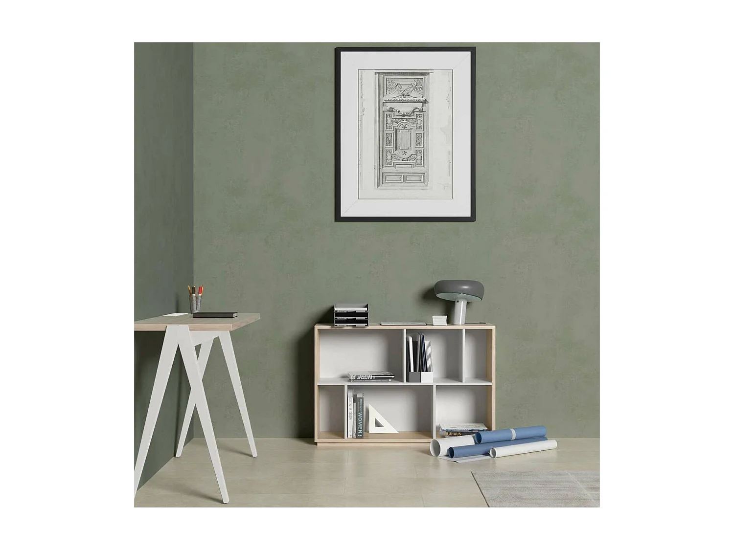 Estantería 2 alturas modelo 547 acabado roble claro/blanco. 80cm(alto), 119cm(ancho), 32c