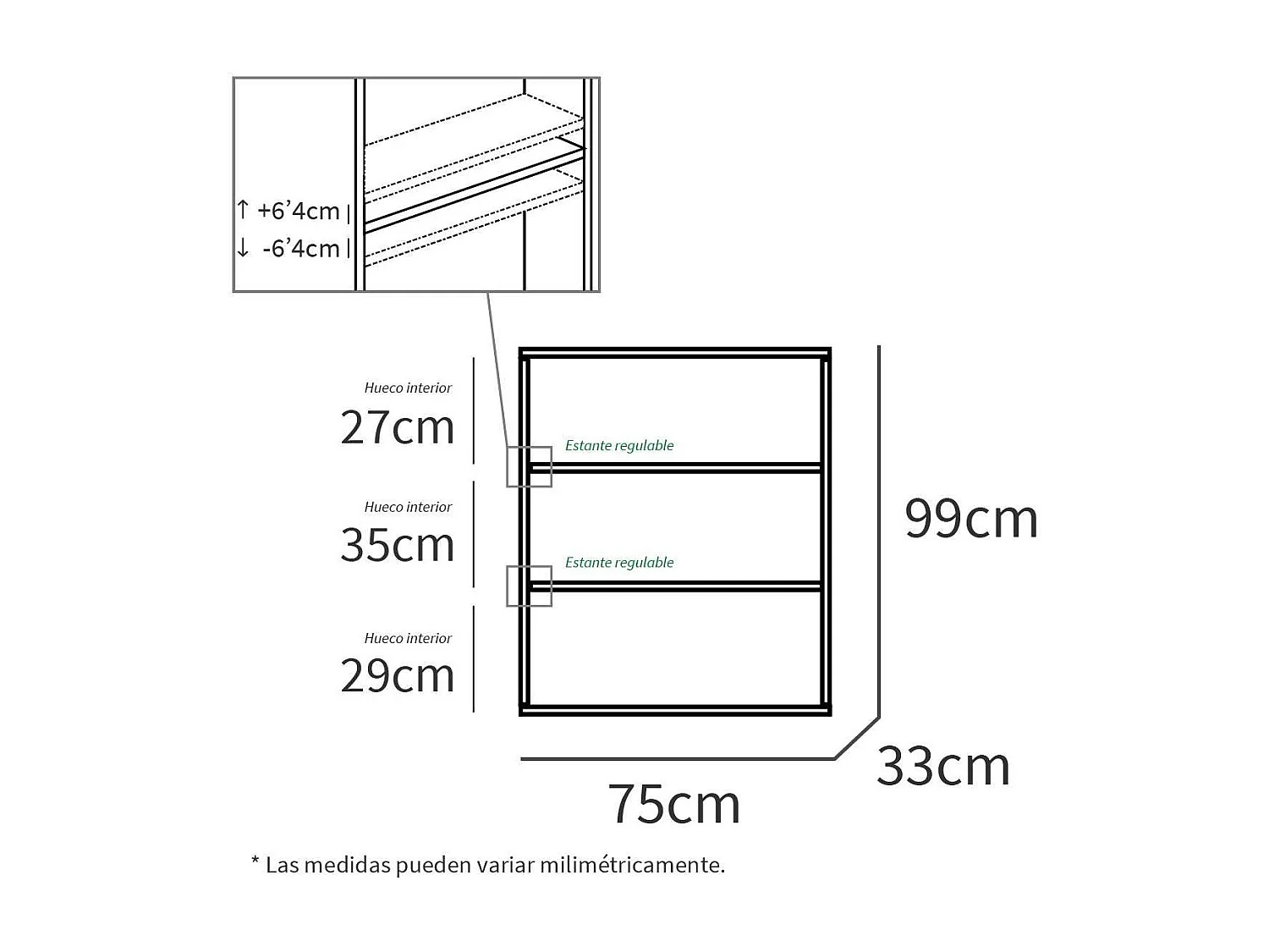 Estantería-4 tres estantes acabado roble gold, 99.5 cm(alto) 75.5 cm(ancho) 33 cm(fondo).