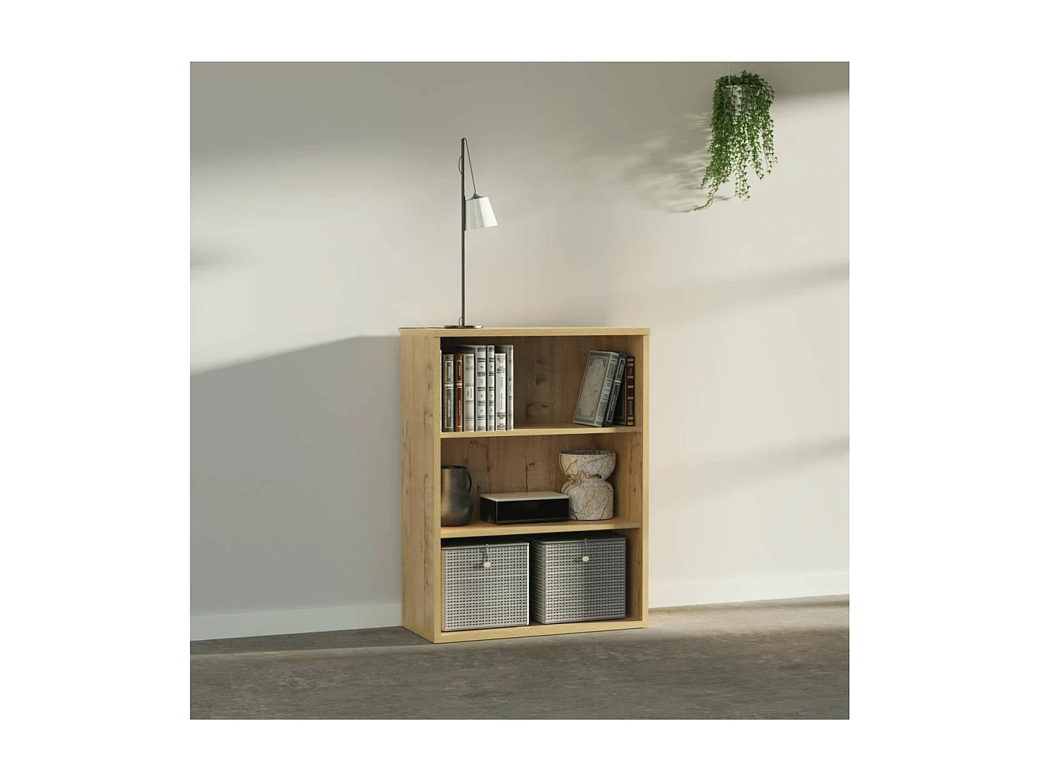 Estantería-4 tres estantes acabado roble gold, 99.5 cm(alto) 75.5 cm(ancho) 33 cm(fondo).