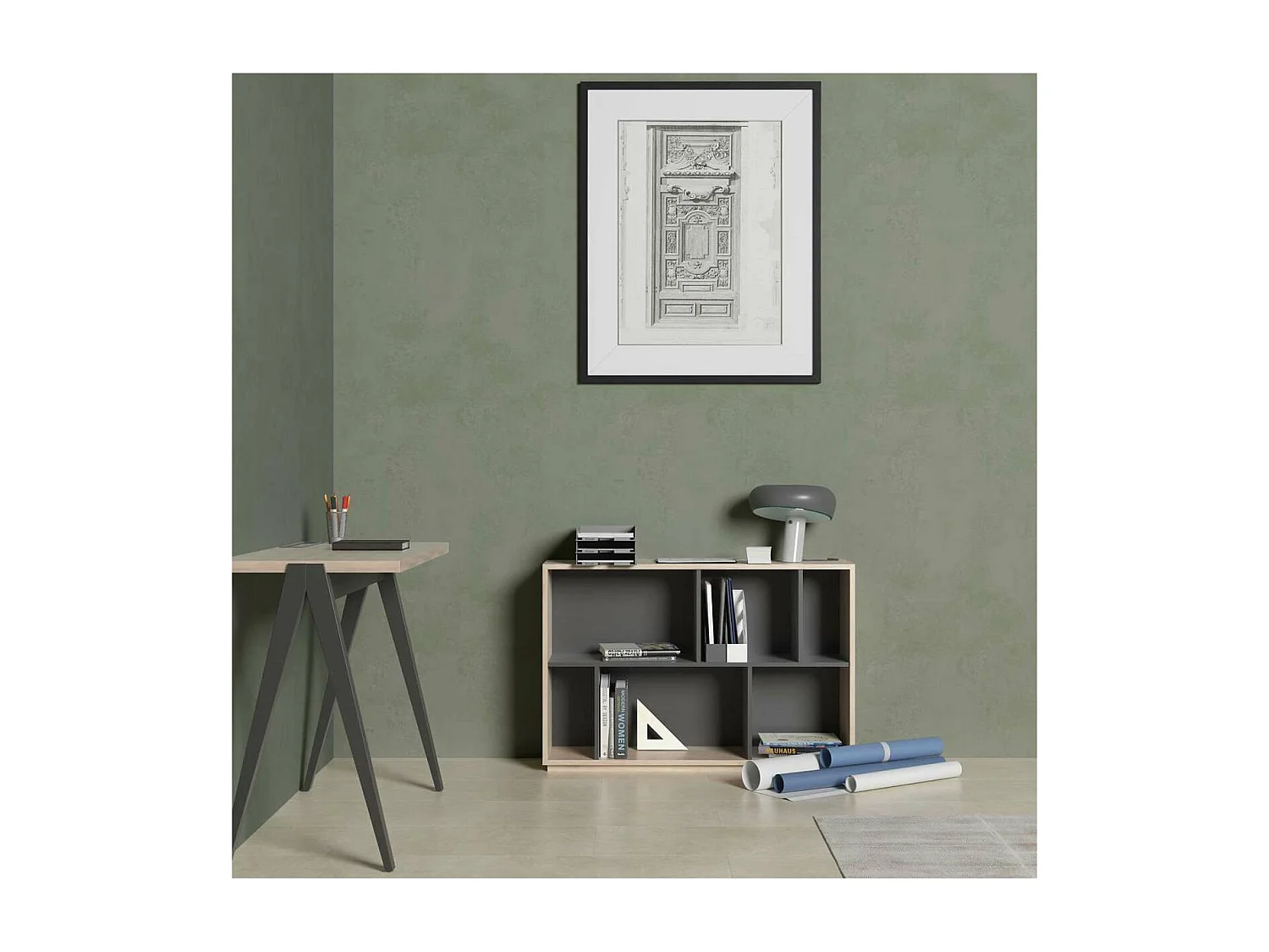 Estantería 2 alturas modelo 547 acabado roble claro/grafito. 80cm(alto), 119cm(ancho), 32