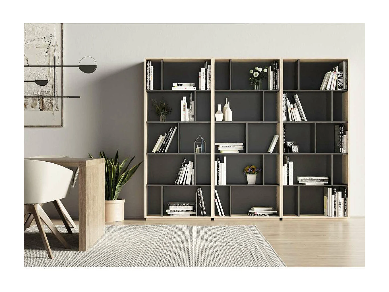 Estantería 5 alturas modelo 545 acabado roble claro/grafito. 191 cm(alto), 80 cm(ancho),