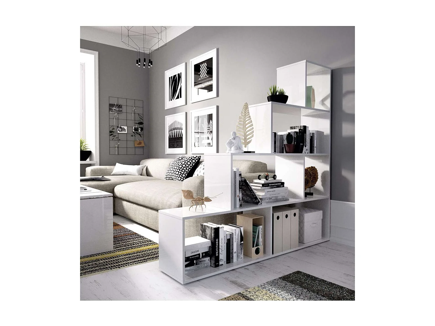 Estantería Iznatoraf en blanco brillo 145 cm(alto)145 cm(ancho)29 cm(fondo). .