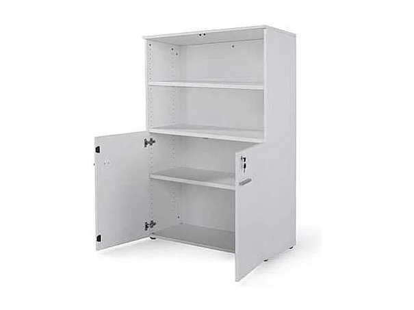 Armario mediano con puertas bajas para oficina o estudio acabado blanco, 141.6 cm(alto)93