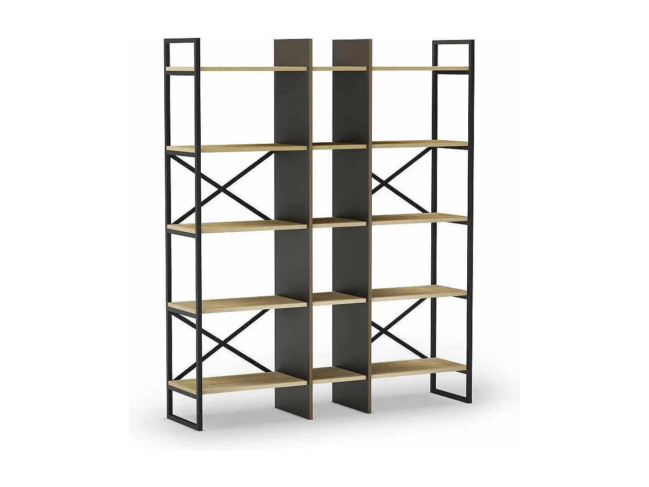 Estantería 5 estantes modelo Eva-143 acabado roble/negro, 175cm(alto) 143.5cm(ancho) 35cm